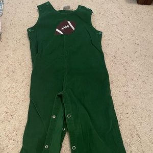 Hunter green corduroy longall with football appliqué